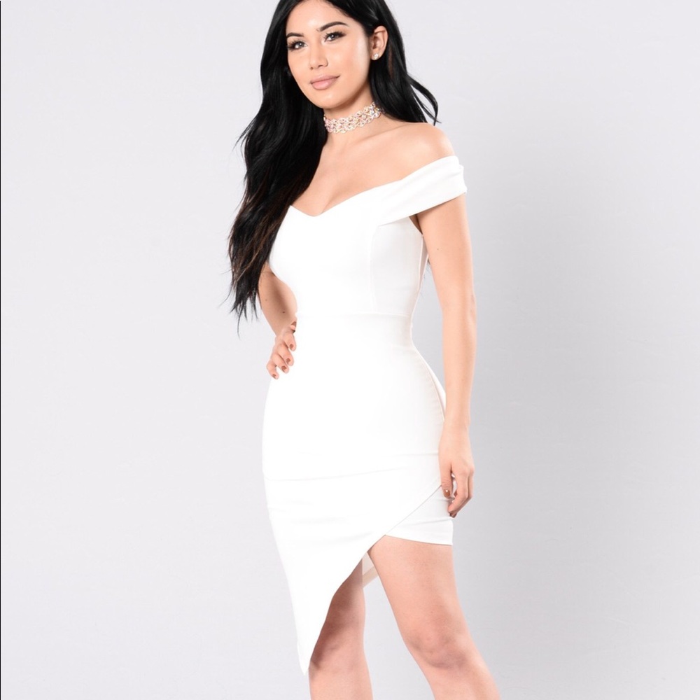 Fashion Nova Asymmetrical Off-The-Shoulder Dress